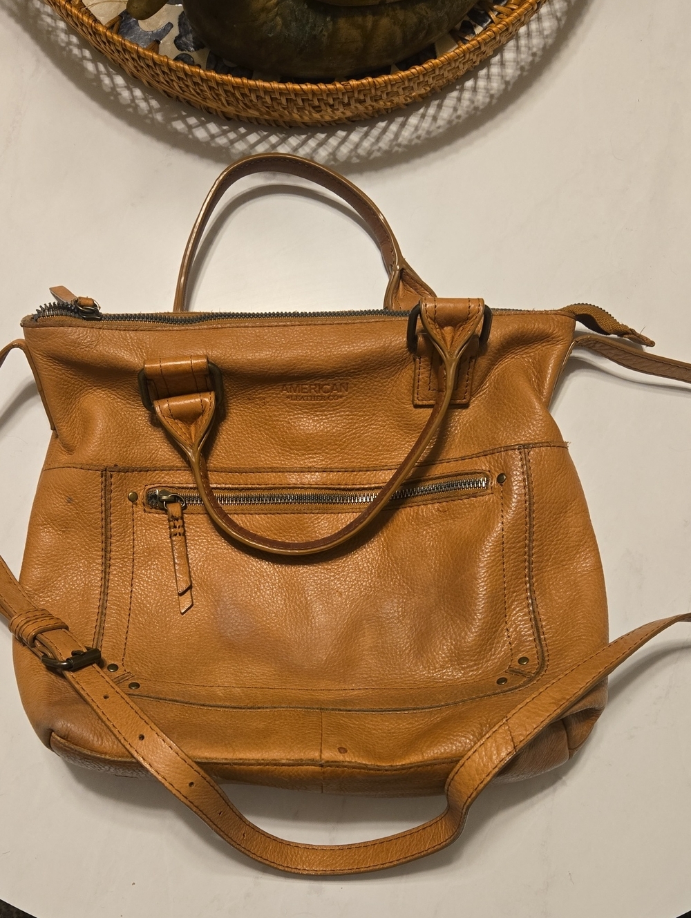American Leather Leather Tan Leather Tote Bag with Shoulder Strap